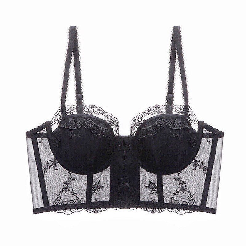 Romantic Embroidered Corset & Panty Set - Push Up & Ultra-Thin Mold Cup