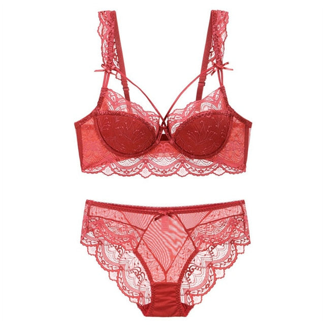 Ultra-Thin Lace Bra & Panty Set - Push-Up Design