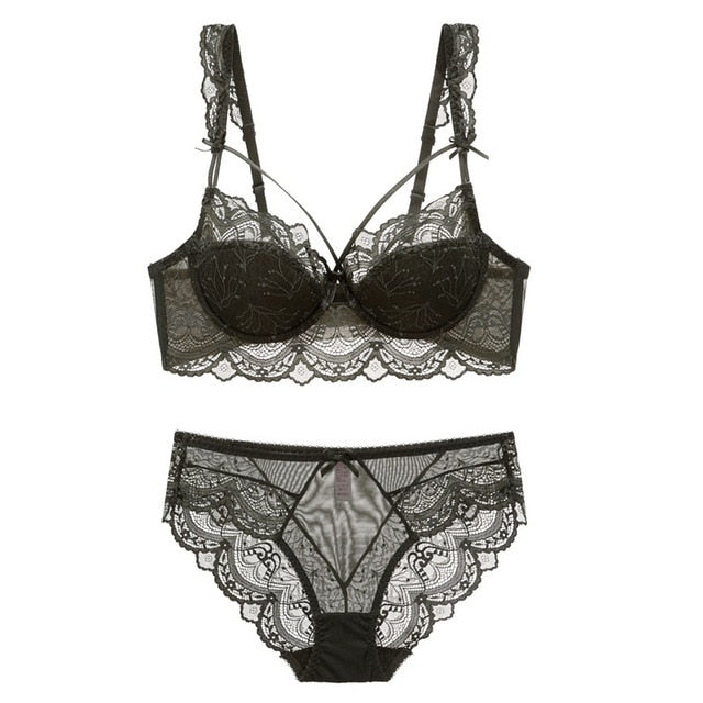 Ultra-Thin Lace Bra & Panty Set - Push-Up Design