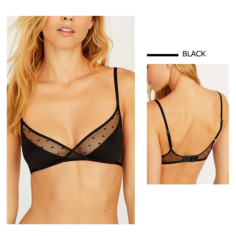 Translucent Mesh Dot Design - Sexy Triangle Cup Bra