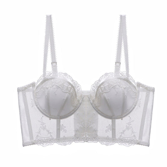 Romantic Embroidered Corset & Panty Set - Push Up & Ultra-Thin Mold Cup