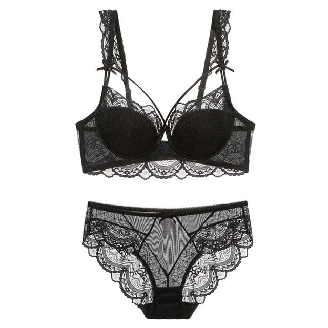 Ultra-Thin Lace Bra & Panty Set - Push-Up Design